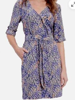 Presley Skye silk Purple Patterned V-Neck Midi Dress  purple  Orange  size PM